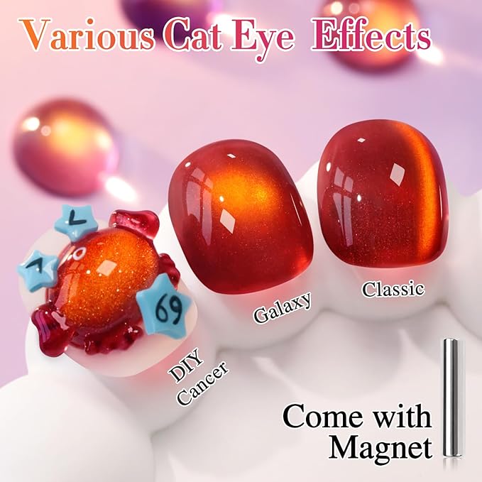 Double Rhythm 0.5 OZ Cat Eye Gel Polish with Magnet 15ML Holographic Glitter Shimmer Translucent Jelly Color Magnetic Nail Polish Salon DIY at Home (Sunny Blood Red-MC1253)