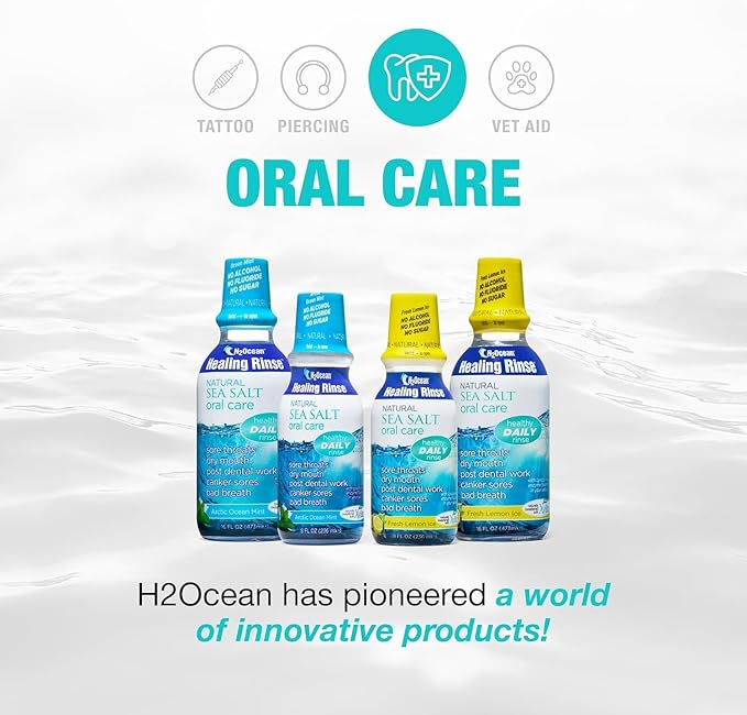 H2Ocean Healing Rinse Mouthwash - Great Tasting Sea Salt & Xylitol Mouth Wash for Fresh Breath & Dry Mouth - Alcohol & Fluoride Free - Arctic Ocean Mint 8oz (Pack of 2)