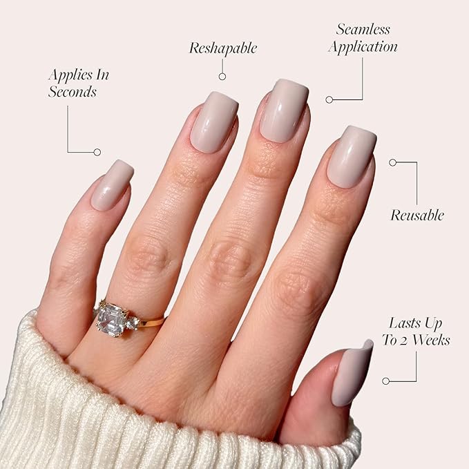 Glamnetic Press On Nails - Bare Bliss | Medium Square Fake Nails, Nude Opaque Neutral, Salon Quality | 15 Sizes - 30 Nail Kit Wtih Glue