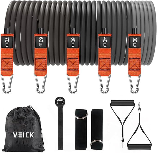 VEICK Resistance Bands, Exercise Bands for Working Out with Handles, Elastic Workout Bands for Men Women, Exercising Bands for Strength Training Equipment at Home Gym