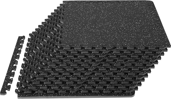VEVOR 0.56 Inch Thick Gym Floor Mats, Rubber Top with EVA Foam, 25" x 25" Gym Flooring Workout Mats, Interlocking Puzzle Gym Mats for Gym, Home, Garage