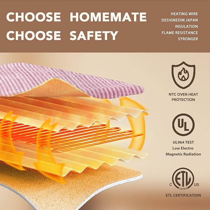 Homemate Electric Heated Blanket King Size - 100"x90" Heating Blanket King Size Dual Control 1/2/4/6/8 Hours Auto-Off 10 Heat Level Over-Heat Protection Soft Flannel Sherpa ETL Certification