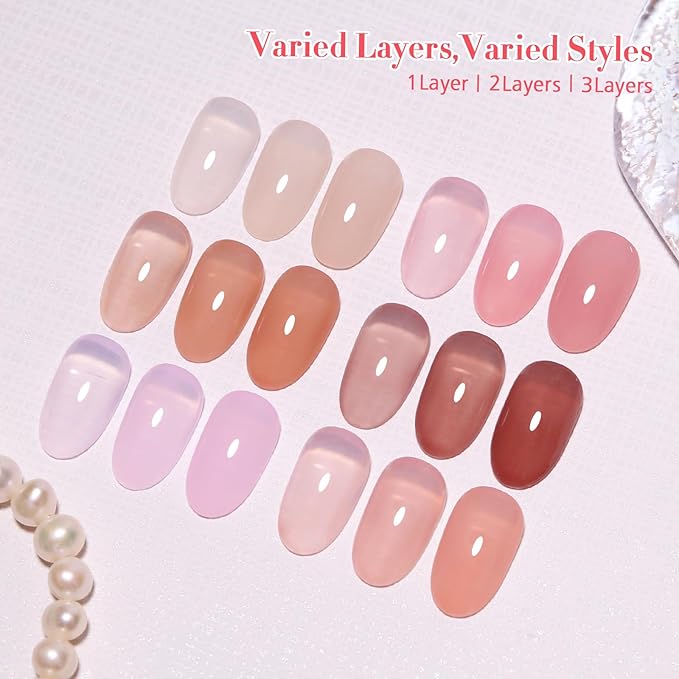 10ml Hema Free Gel Nail Polish Set, 6 Colors Transparent Jelly Gel Polish Kit Sheer Pink Nude Pink Coral Gift for Women at Home DIY and Salon