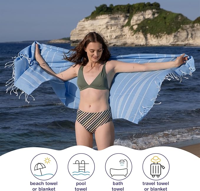 Turkish Beach Towels, Bulk Case of 24 | Oversized, Quick Dry, Sand Free | 100% Cotton, Large 38x71 Towels for Beach, Pool, Travel | Ultra-Soft, Compact, Absorbent | Turquoise