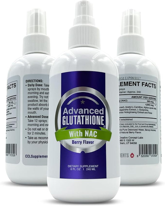 Liquid Liposomal Glutathione Spray - Maximum Absorption Glutathione Supplement with NAC, Ashwagandha, Glutamine, Ascorbic Acid - Sublingual Easy Use - Immune & Detox Support - 8oz