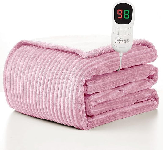 Homemate Electric Heated Blanket Twin Size - 62"x84" Heating Blanket Twin Size 1/2/4/6/8 Hours Auto-Off 10 Heat Level Over-Heat Protection Soft Flannel Sherpa ETL Certification