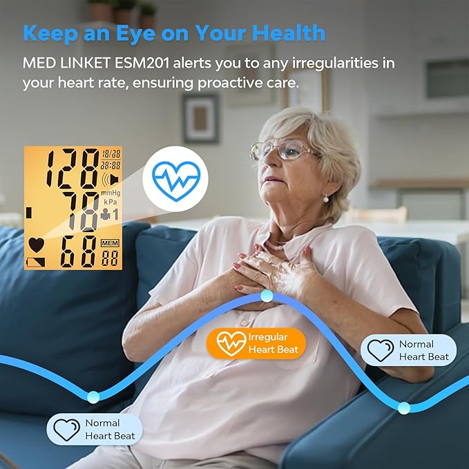 ESM201 Blood Pressure Monitors for Home Use, 9-17" Wide Range Adjustable Blood Pressure Cuff and Big Numbers Display Backlit, Irregular Heartbeat Detector