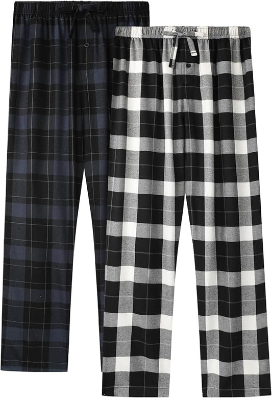 BAMBOO COOL Men's Pajama Bottoms Plaid Pajamas Pants for Men Soft Long Lounge Woven Pj Sleep Pant with Pockets