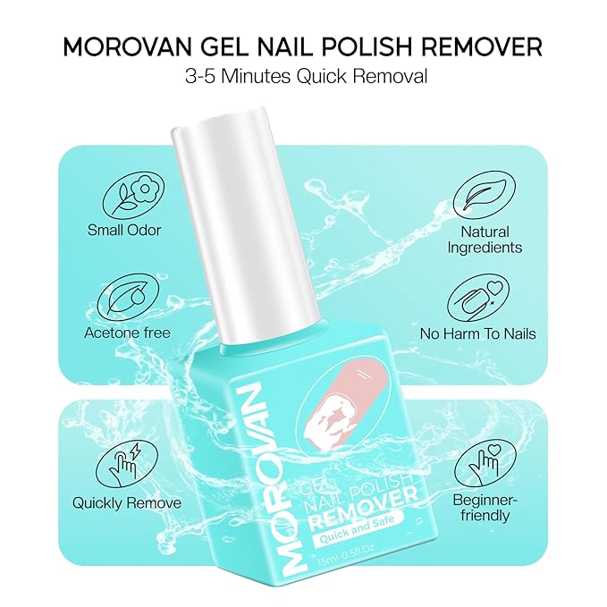 Morovan Gel Nail Polish Remover Kit: Gel Polish Remover with Liquid Latex Tape Nail Strengthener Nail Tools Quick Remove Gel Nail Polish in 3-5 Minutes No Need to Warp & Soak