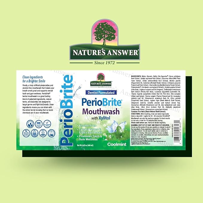 Natures Answer Periobrite Mouthwash 16 oz | Whitens Teeth | Freshens Breath | Removes Plaque | Minimizes Dry Mouth