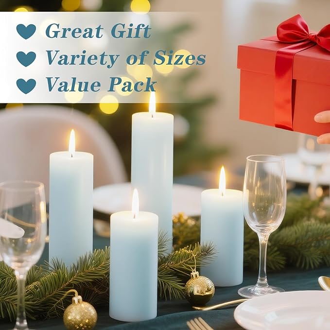 18 Pcs Blue Pillar Candles Bulk Set，Hurricane Candles，3 Different Lengths (6 Each)，Dripless Unscented Smokeless，Gives You a Better Atmosphere When Organizing Wedding or Event Party.