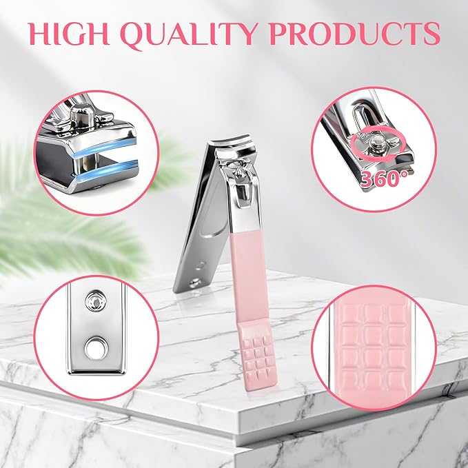 Manicure Set Professional Nail Clipper Kit-26 Pieces Stainless Steel Manicure Kit,Nail Care Tools with Luxurious Travel Case (Pink)