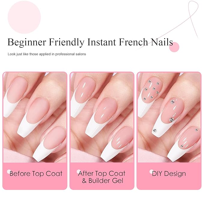 Canvalite French Tip Press on Nails Gel Nail Tips - 300Pcs Pre-Colored Quick and Easy Fake Nails with Designs Coffin Nails Tips Press on Nails Long DIY Nail Extensions, Pink White