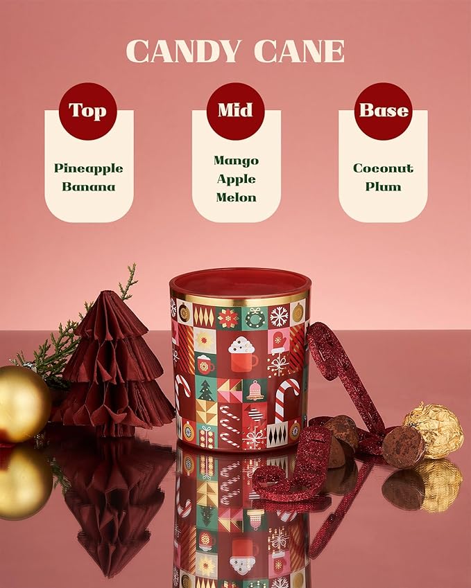 M&SENSE Christmas Candy Cane Scented Holiday Candle for Home, 9.9oz 55Hours Clean Non Toxic Burn, Natural Soy Wax Cotton Wick Fruit Scent, Winter Housewarming Candle Gifts for Women Family Friends