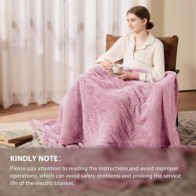 Homemate Heated Blanket Electric Throw - 50"x60" Heating Blanket Throw 1/2/4/6/8 Hours Auto-Off 10 Heat Levels Over-Heat Protection Soft Flannel Sherpa ETL Certification