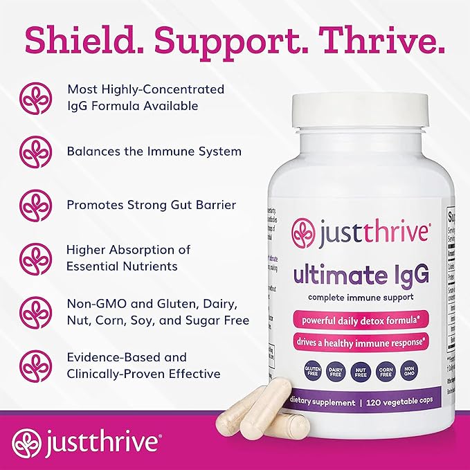 Just Thrive Probiotic & Antioxidant 30 Caps & Ultimate IgG 120 Caps Bundle Spore-Based Digestive & Immune Support Complete Detox & Immune Support - 30-Day Supply
