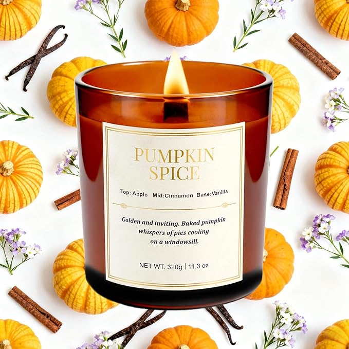 Fall Candle Gift Set –2 Pack Wood Wick Pumpkin Spice Scented Candles,22.6 oz Natural Soy Wax Candles with Gift Box,Long Lasting Autumn Candles for Home Decor,Thanksgiving & Halloween Gifts for Women