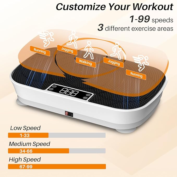 Vibration Plate Exercise Machine - 99 Speeds, 400LBS Capacity Quiet Whole Body Vibration Platform for Weight Loss & Lymphatic Drainage with Bluetooth Music, Remote & Touchscreen Control