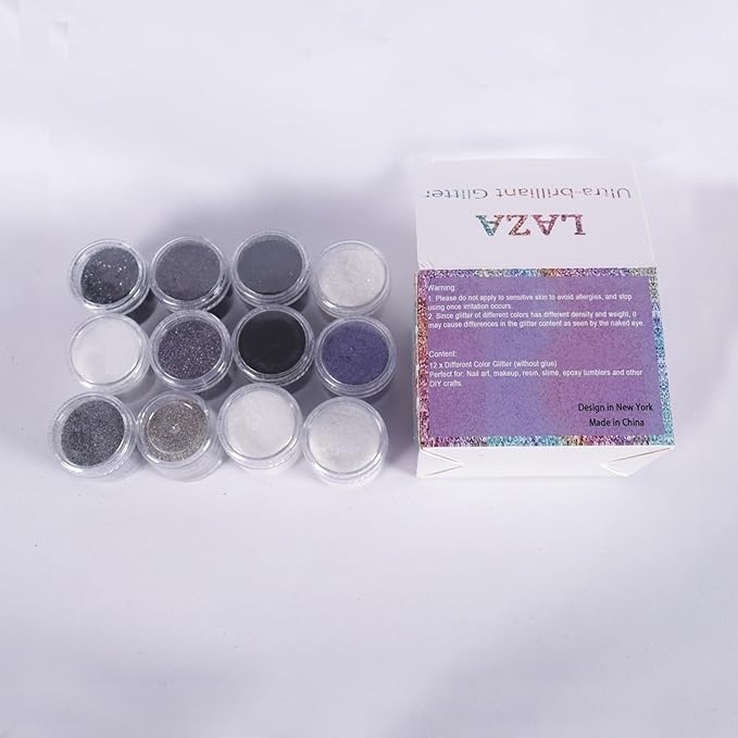 Laza 12 Colors Nail Glitter Powder Shining Sugar Effect Glitter Black White Dust Sand Powder Candy Coat Manicure Nail Art Decoration for Nail Art Tips Decoration DIY Crafts
