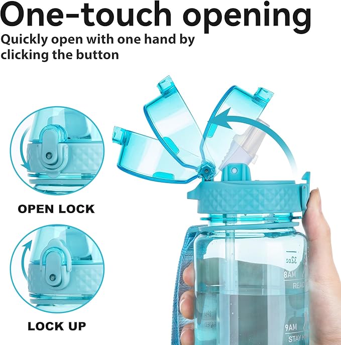 GOPPUS Clear Water Bottle With Straw 32oz Clear Sports Water Bottles Motivational with Time Marker Tritan BPA Free Plastic Clea Water Bottle Wide Mouth for Gym Travel Home School Office