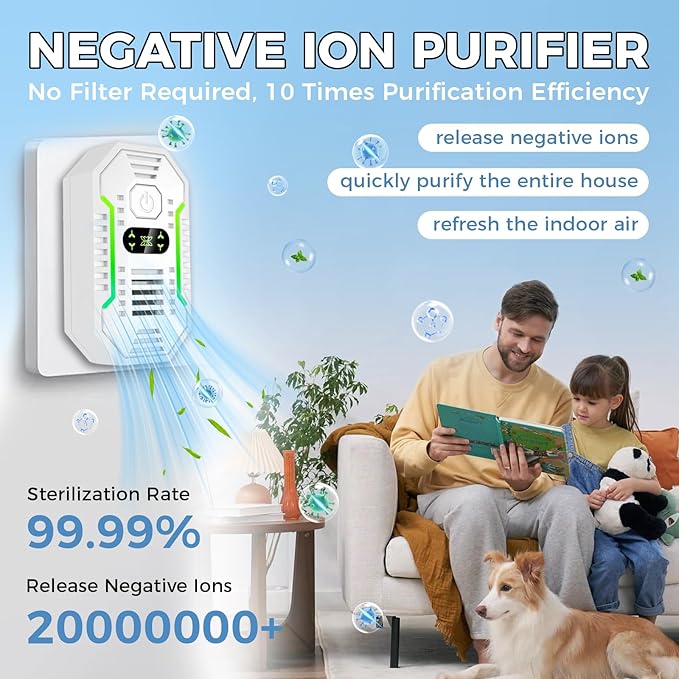 Air Ionizers for Home, Negative Ion Air Purifier - Ultra Quiet Plug In Air Freshener for Bedroom Office Kitchen Basement - Portable Mini Air Cleaner (Gem, 4 PCS)