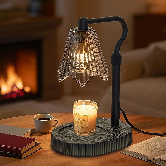 Candle Warmer Lamp with Adjustable Height - Flameless 4-Level Dimmable Wax Warmer, Timer Function & Stylish Design in Multiple Colors（Black）