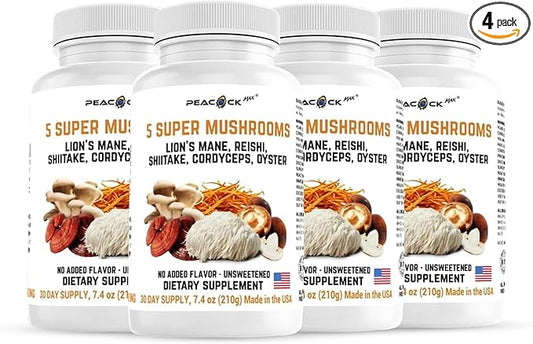 Mushroom Supplement Capsules, Pack of 4 (180 Count Each) – Reishi, Shiitake, Cordyceps, Oyster Mushrooms & Lions Mane Supplement Capsules