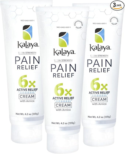 Kalaya Pain Relief Cream with Arnica for Muscles and Joints – 6 Natural Active Ingredients - Dermatologist Tested - 4.2 oz (Pack of 3)