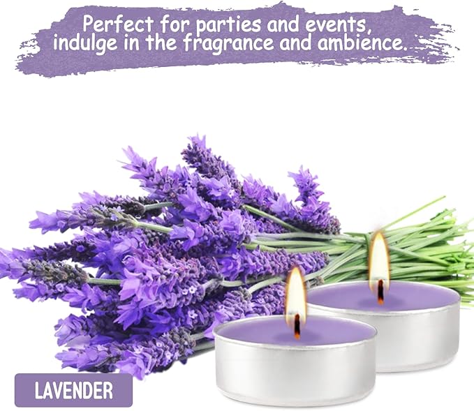 Purple Lavender Scented Tealight Candles - Giant 100 Pack Candles -Smokeless, 4 Hour Burn - Gift Set for Valentine's Day, Christmas, Weddings Centerpiece & Home Decor