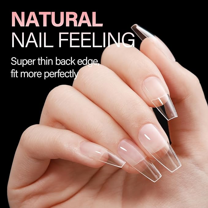 AILLSA Long Coffin Nail Tips Half Matte Full Cover Nails Tip Clear Acrylic Pre-Shaped Tips Flase Press on Nail Tips for Extentions Nails Manicure Salon DIY 216PCS 12 Sizes