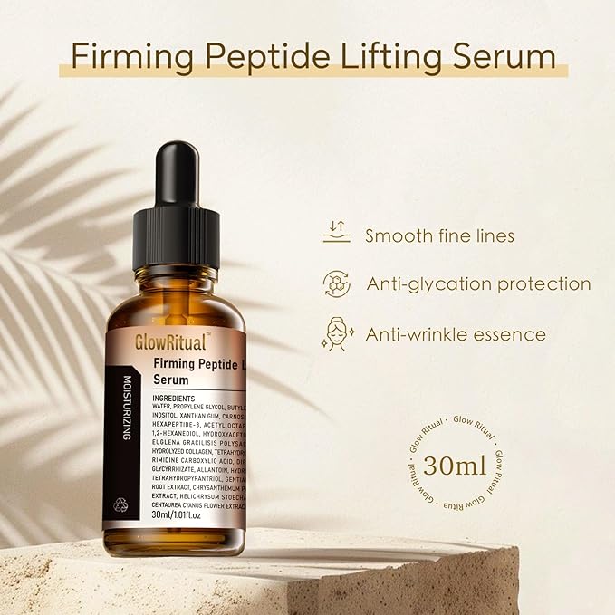 GlowRitual Firming Peptide Lifting Serum - Multi-Peptide Hydrating Anti-Aging Face Serum, Natural Ingredients for Smoothness, Lightweight and Gentle for Most Skin Types