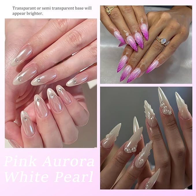 Chrome Nail Powder - 4 Jar Metallic Mirror Effect Pigment for Nail Gel Manicure DIY at Home Salon Women Gifts - Gold, Sliver, Glass Chrome, Pink Aurora