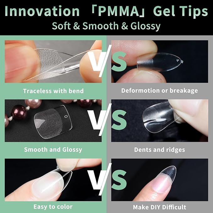 Extra Short Square Nail Tips, 216pcs Acrylic Fake Nails Soft Gel Nail Tips, Full Cover Pre-Shaped Matte Clear Press on Nails for Extension, Diy at Home Manicure 12 Sizes