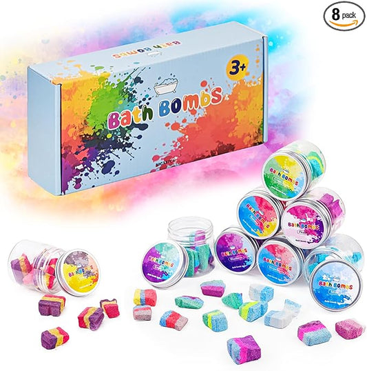 Bath Bombs Color Fizzies for Kids: 8 Pcs Scented Potion Bottles 14 Colors Water Tablets Organic Natural Shower Steamers Fun Science Toddler Foams Bubbles Sets Birthday Gift for Girls Boys Ages 3+ 4-8