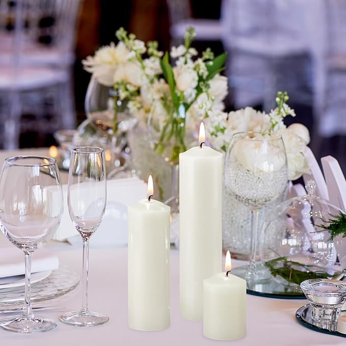MTLEE 18 Pcs Set of 3 Pillar Candles Bulk 2 in x 3, 6, 8 Long Burning Clean Unscented Smokeless Pillar Candles for Wedding Emergency Lanterns Ceremony Party(Plain White)