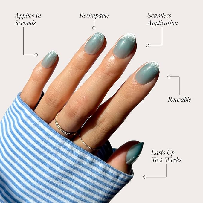 Glamnetic Press On Nails - Unicorn Tears | Short Oval, Misty-Grey Nails with a Mesmerizing Metallic Finish | 15 Sizes - 30 Nail Kit with Glue