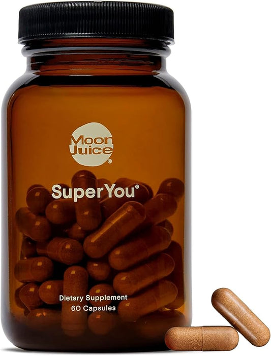 Moon Juice - SuperYou - Bottle (60 Capsules) - Energy, Mood & Focus - Organic Ashwagandha Supplements - Cortisol Reducer - Reusable Glass Bottle - 3rd Party Tested - 100% Traceable - Vegan & Non GMO