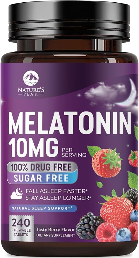Melatonin 10mg Fast Dissolve Supplements, Sleep Support Supplement for Adults - Extra Strength 10 mg Melatonin Tablet for Restful Sleep Support, Strawberry Flavor, Sugar-Free Non-GMO - 240 Tablets