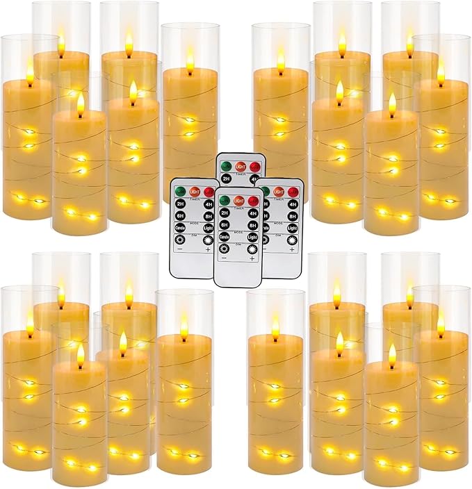 24 Pack Christmas Decoration Flickering Flameless Candles,Battery Operated Candles,LED String Lights LED Candles for New Year, Home Decor, Parties,Wedding(D2.2 xH 5" 6" 7") (Ivory)