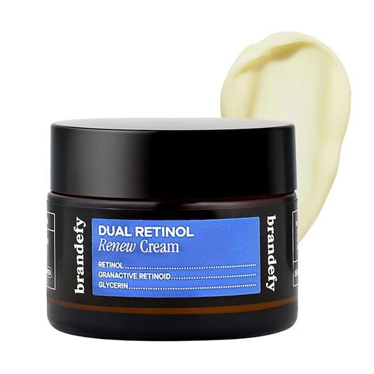 Brandefy Dual Retinol Renew Cream with 0.3% Retinol & 1% Granactive Retinoid, Face Moisturizer for Wrinkles & Fine Lines, Made in The USA, Suitable for All Skin Types (1.6 Oz)