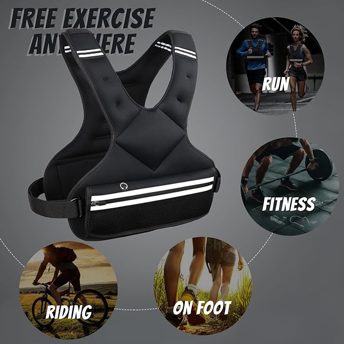 JoyPlus Adjustable Weight Vest,Strength Training Running Vest, Workout Equipment, Sport Exercise, Fitness, Weight Loss for Men 12LB, Women 8LB, Velcro or Buckle