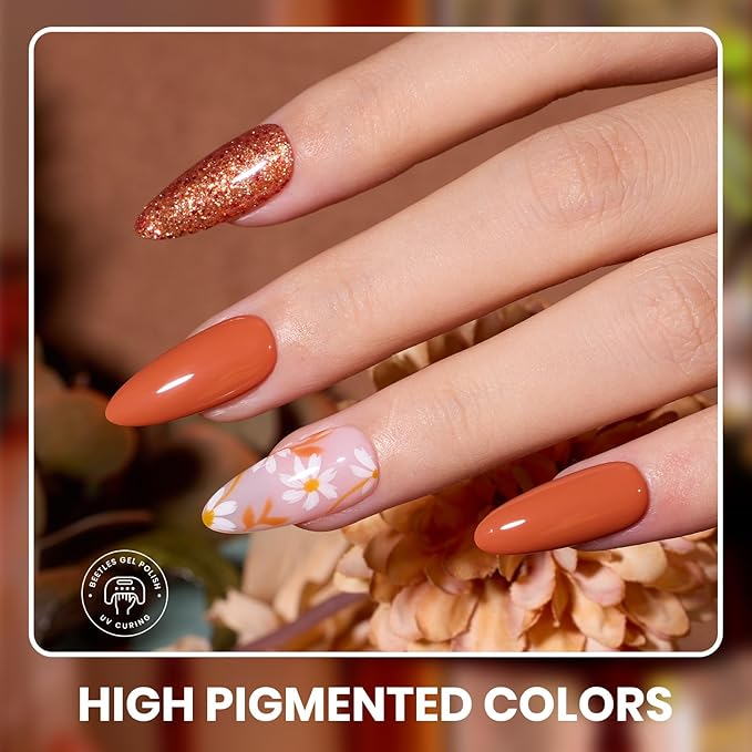 Beetles Winter Gel Polish Set - Toy Eden Gel Nail Polish Set 20 Colors Brown Orange Red Purple Glitter Shell Shread Green Nude Blue 24pcs with Base Top Coat UV LED Needed Gifts for Women