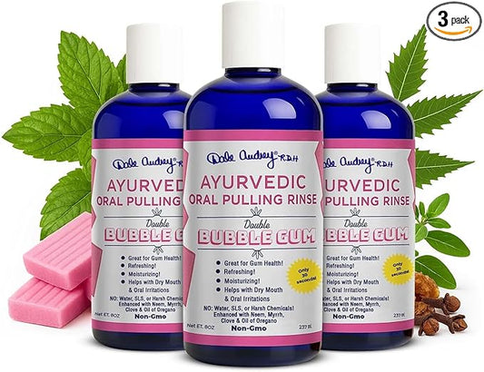Pack of 3 Ayurvedic Organic Oil Pulling for Teeth and Gums | Bubble Gum Flavored Organic Oral Rinse Mouthwash | Essential Oils for Oral Hygiene, Healthy Gums, Teeth Whitening & Fresh Breath-8 FL Oz