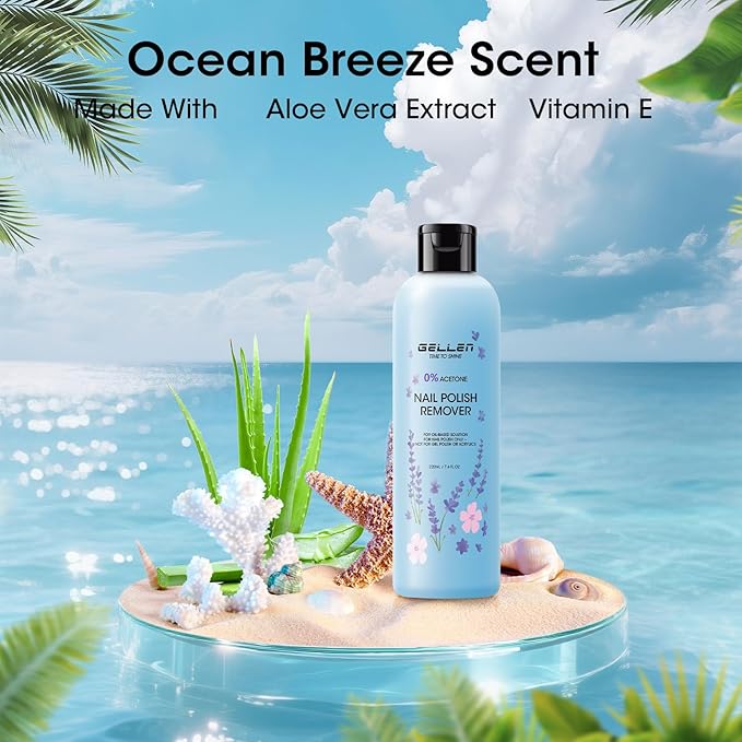 Gellen Nail Polish Remover Set with Corrector Pen, 280ml Ocean Breeze Scent Non-Acetone Nail Polish Remover, Precision Pen with 3 Refill Tips Easy Use | Rapidly Removes Natural and Glitter Nails