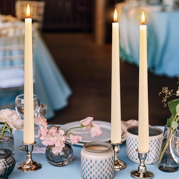 Hausware 36 Pack Taper Candles, 8 Hour Burn Time,Unscented Dripless and Smokeless, 10 inch Elegant Premium Quality Dinner Candle for Home Décor, Restaurant, Wedding, Party Candlesticks (Ivory)