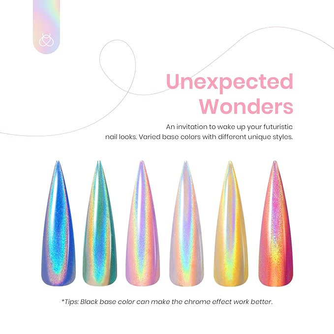 Beetles Chrome Nail Powder Metallic Mirror Effect Holographic Aurora Iridescent Nail Art Decoration for Gel Polish Glitter Premium Salon Nail Glitter Manicure Pigments for Nail Art Design, 0.04oz/1g