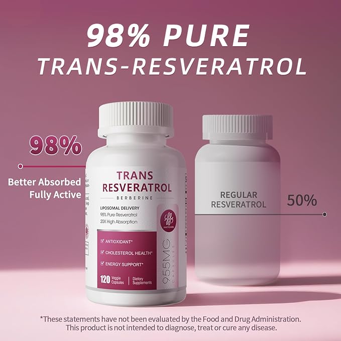 iMATCHME Resveratrol Supplement, 98% Pure Trans Resveratrol 600mg with Liposomal Delivery - Supports Antioxidant, Cholesterol Health, Heart Health, Energy - Vegan, 120 Capsules