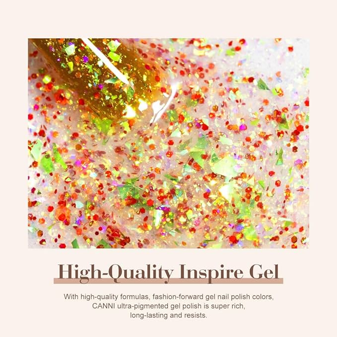 CANNI 8 Pcs 9 ML Glitter Gel Nail Polish Set, Shimmer Sparkly Red Shiny Pink Yellow Purple Blue Colors Gel Polish Kit Soak Off Led Nail Art Manicure Salon DIY