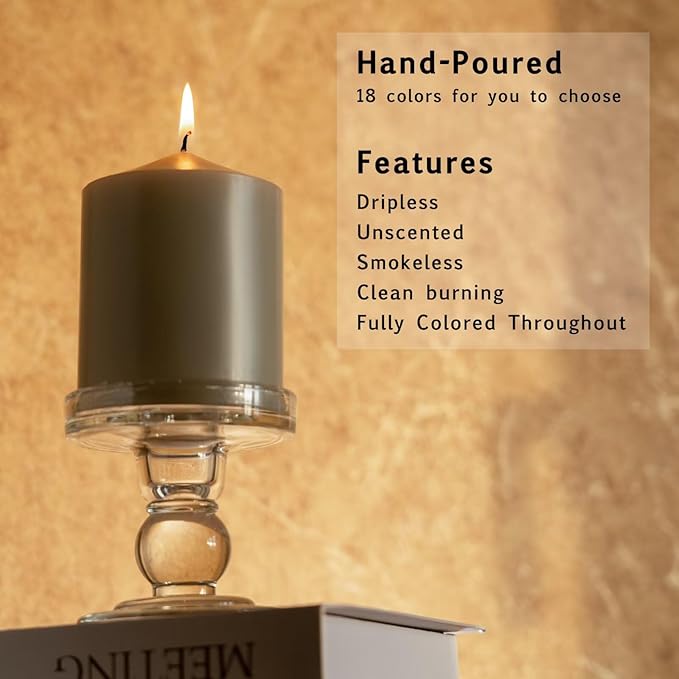 MOZEAL 3" x 6" Hand-Poured Unscented Gray Pillar Candles,Dripless Candles Set of 3,Long Lasting Burning,Approx 100 Hours Burn Time for Wedding,Dinner,Christmas and Home Decor