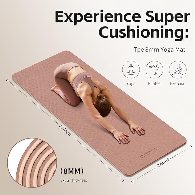 Yoga Mat 8mm Super Thick TPE Fitness Mat | SGS Certified | Non-Slip, Odorless & Tear-Resistant | Unisex with Strap | for Yoga, Pilates, Meditation & Home Workouts